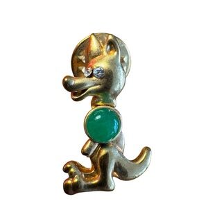 Gold-Tone Faux Jade Jelly Belly Dog Pin Brooch, Small 1” Tack Back, Articulated